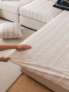 1pc Plush Bohemian Sofa Slipcover, High-End Anti-Slip Living Room Couch Cover Cushion, Machine/Hand Washable, Pet Friendly, Suitable For All Seasons, Home, Kitchen, Bedroom, Office Use - Beige - View 5