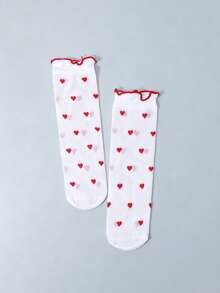 3双装女童水晶丝绸中筒袜，心形图案无缝袜，心形元素，轻薄透气，适合春夏穿着 - 彩色 - 查看 6