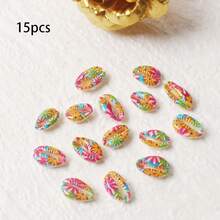 15pcs Printed Seashell Decor Accessories, Beach Style DIY Craft Supplies For Bracelet, Necklace, Clothing, Home Decor, Assorted Sizes