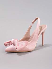 女士蝴蝶结高跟鞋，性感尖头晚宴派对鞋，丝绒时尚粉色细高跟鞋 - 粉色 - 查看 11