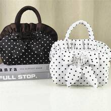 Korean Style Bow Detail Polka Dot Small Bag - Best Valentine Gift,Cute Black & White Handbag For Phone & Essentials - Coffee Brown - View 3