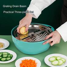 Household Wiper Rice Sieve Shaving Basin Drainage Basin Stainless Steel Multi-Functional Vegetable Cutter - Green - View 4