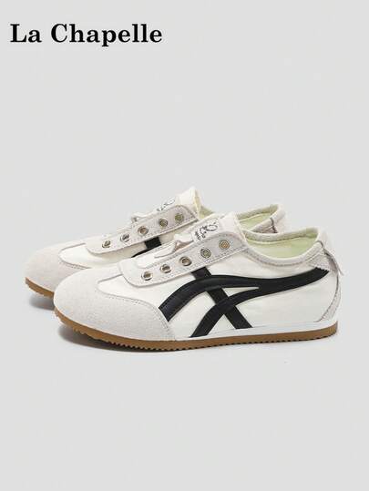 1双 La Chapelle 女士厚底系带软底休闲鞋，低帮户外平底鞋，圆头低跟纯色优雅软底徒步鞋，适合学生拍摄毕业照，女士低帮皮质运动滑板鞋