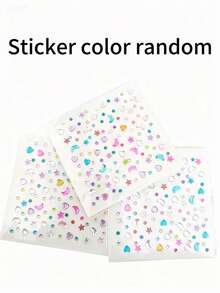 可爱月亮、星星、珍珠、水滴图案水钻贴纸，自带背胶，适用于DIY手工、美甲、面部及身体装饰、发饰等。水晶装饰贴纸，可用于手工制作、工艺品制作、礼品制作和装饰。面部水钻贴纸，设计精美，色彩鲜艳。 - 彩色 - 查看 9