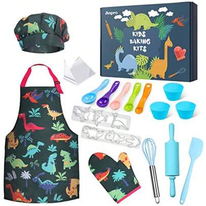 NEW Anpro - Juego Completo de Cocina y horneado para s 27 Piezas Incluye Delantales para niñas Gorro de Chef mitón y utensilio Juego de rol Profenal para s de 8 a 12 años
