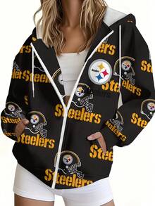 Pittsburgh Steelers Women's Athletic Jacket, Perfect For Football, Featuring A Pittsburgh Steelers Print Casual Jacket._1_bg5_t1 - 彩色 - 查看 1
