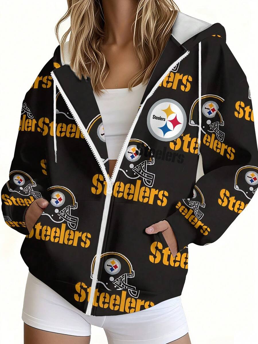 Pittsburgh Steelers Women's Athletic Jacket, Perfect For Football, Featuring A Pittsburgh Steelers Print Casual Jacket._1_bg5_t1 - 彩色 - 查看 1