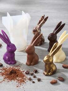 1/2 piezas Herramientas de repostería de Pascua DIY, molde de silicona en forma de conejo 3D acuclillado para chocolate, molde para pasteles y pudines, apto para molde de silicona de resina cristalina - Blanco - Ver 3