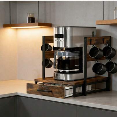 Coffee Pod Storage Drawer Holder - 35-Capacity K Cups Organizer With Mug Rack & Coffee Maker Stand, Sturdy Countertop Storage For Kitchen, Home & Office