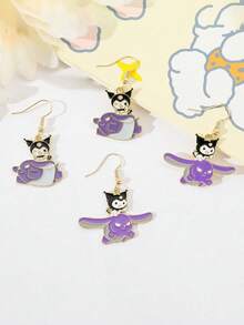A Cartoon Kuromi Alloy Drip Oil Earring With Sanrio Jewelry, Fresh And Sweet - Multicolor - View 3