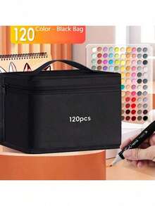 2 Sets Containing 120 Markers, Including 2 Large Capacity Storage Boxes, 2 Multi-Functional Canvas Pen Holders, And 2 Portable Folding Pen Bags, Perfect Holiday Gift For Storing 120 Colored Pens. - Multicolor - View 6