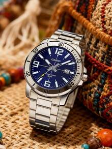 Đồng hồ thể thao nam Casio MTP-VD01D-1BV / MTP-VD01D-2BV bằng thép không gỉ, mặt số đen, kiểu dáng casual. Dây đeo bằng thép không gỉ kết hợp với mặt số analog chạy bằng pin thạch anh, phù hợp để đeo hàng ngày, cũng có thể dùng làm quà tặng trang trí, quà năm mới, quà Giáng sinh, v.v. - Màu xanh lam - Xem 5