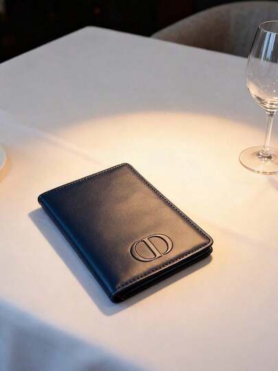 Dior 블랙 핸드백, 카드 홀더, 지갑, 여권 홀더. 세련된 여행 서류 정리함, 블랙 텍스처. 데일리용으로 적합합니다.