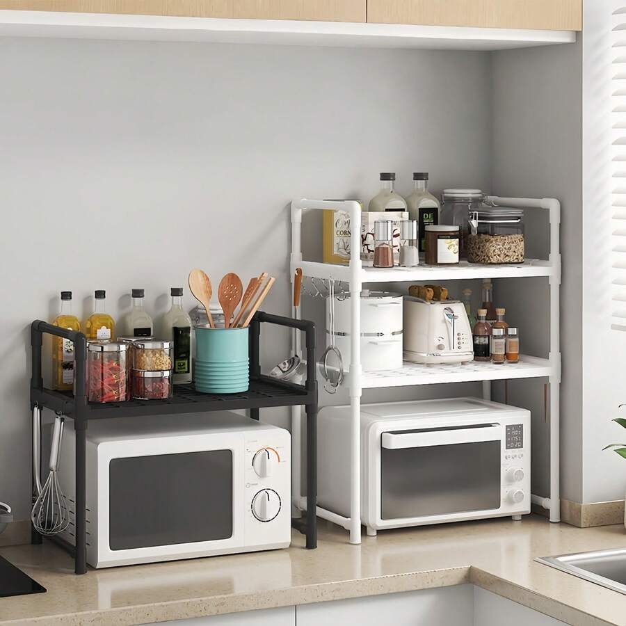 1pc Kitchen Storage Rack, Multi-Function Microwave Oven Rack, Floor-Standing Multilayer Kitchen Countertop Storage Rack, Thickened Kitchen With Handrail Hooks Spice Organizer Shelf - Multicolor - View 1