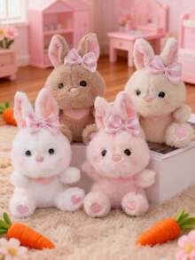 4个15厘米/5.90英寸复活节兔子毛绒玩具，可爱动物兔子带蝴蝶结，填充动物玩偶，装饰创意礼物，适合儿童生日派对、家居装饰、女孩房间装饰 - 彩色 - 查看 2