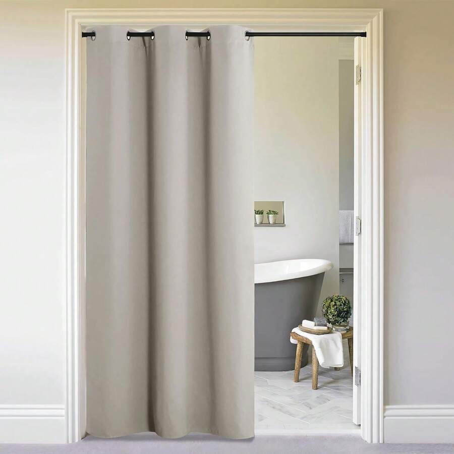 Patio Door Curtain Sound Blocking, Bedroom Privacy Room Divider Curtain Screen Partitions, Thermal Insulated Blackout Closet Sliding Door Curtain (1 Panel, 8.3ft Wide By 7ft Long, Gray) - Natural - 查看 1