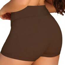 Calcinha Boxer Feminina Shorts Sem Costura Cintura Alta Lisa Segunda Pele Estilo Box Shortinho - Castanho - Visão 4