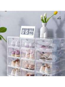 12 piezas/Set, 4 piezas/Set Cajas de almacenamiento apilables transparentes para zapatos, estantes plegables ahorradores de espacio, contenedores para zapatos deportivos, estantes de alta calidad para zapatos, cajas para zapatos - Multicolor - Ver 1