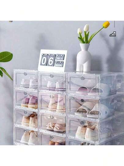 12pcs/Set, 4pcs/Set Transparent Stackable Shoe Storage Boxes, Space-Saving Foldable Shoe Racks, Sports Shoes Containers, High Quality Shoe Racks, Shoe Boxes