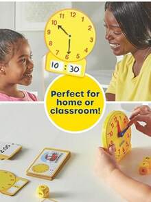Learning Resources Time Activity Set, Set de Actividades para Aprender a Leer la Hora, Hora y Minutos para Niños, Juguetes Educativos, 41 Piezas, Edades 5+ - Amarillo - Ver 1