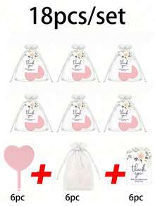 18pcs Heart-Shaped Travel Hand Mirror Set, Portable & Cute With Handle, Compact Size, Can Be Used As Makeup Mirror. Set Includes 6 Heart-Shaped Mirrors, 6 Organza Bags, And 6 Thank You Cards, Suitable For Princess Theme Parties, Bridal Showers, Weddings, Anniversaries, Etc. - Multicolor - View 11