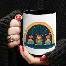 1pc, 11oz, Little Mermaids Reading Books In An Archway, Reusable Mug Home, Office, And Gatherings, Great Parties - màu đen - Xem 2