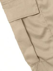 1 件男士多口袋纯色工装裤，休闲宽松夏季海滩度假裤，适合日常通勤、锻炼、户外、徒步旅行、健身、慢跑、日常穿着，直筒夏季街头风格，秋季 - 卡其色 - 查看 6