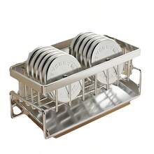 1pc Heavy-Duty Stainless Steel Kitchen Sink Sponge Holder With Tilted Auto-Drain Tray & Dishcloth Hanging Bar - Multipurpose Countertop Organizer For Soap, Brush & Accessories,Neat & Clean Countertop Storage For Kitchen & Bathroom - 黑銀色 - 查看 4