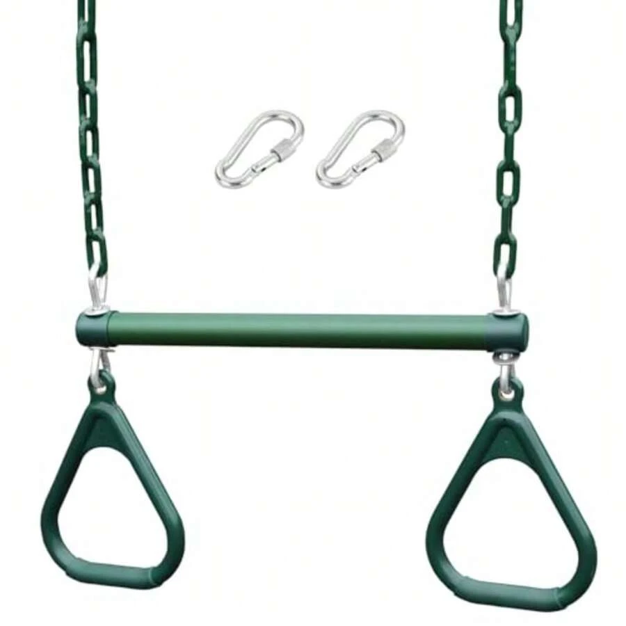 JCH-TECHVIDA Barra de Trapecio Columpio Columpios para el Patio Trasero Barras de Mono y Accesorios para Columpios Incluye una Barra de Trapecio y una Cadena Resistente con Mosquetones de Bloqueo - Verde - Ver 1
