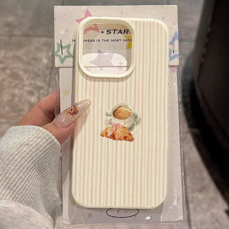 1 chiếc ốp lưng điện thoại bằng chất liệu TPU, họa tiết sọc bánh sừng bò cà phê thơm ngon, tương thích với iPhone 17 Pro Max/17/16 Pro Max/15/13/12/11, S20 FE/A15/S24/A55, tương thích với Redmi Note 11/12/13 Pro, ốp bảo vệ toàn thân mềm mại, phiên bản quốc tế, không phải phiên bản nội địa. - trắng - Xem 1