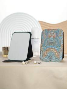 1pc Bohemian Vintage Floral Pattern Vanity Mirror, Foldable Lightweight Compact Handheld Mirror, Durable PU Leather Stand, Vertical Display, Suitable For All Occasions And Users, Foldable Square Pocket Mirror - Multicolor - View 9