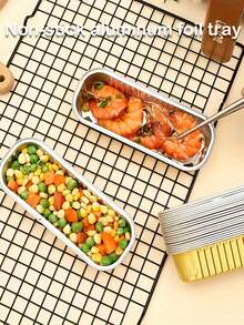 重型不粘铝箔烤盘套装 – 长方形迷你面包和布朗尼烤盘，适用于空气炸锅、烤箱、烤架和露营 – 可重复使用、可堆叠、可用洗碗机清洗 | 非常适合制作布朗尼、热狗、准备餐食、聚会和商业厨房。 - 金色 - 查看 10