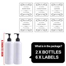 2/3 piezas Botellas dispensadoras de plástico recargables de 500ml con 6/8/12 etiquetas, aptas para jabón de platos/champú/jabón de manos/acondicionador/loción/gel de baño/limpiador facial, se pueden usar como regalos o decoraciones navideñas