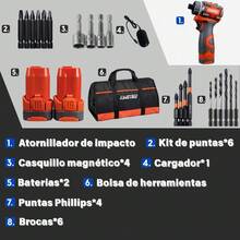 Llave De Impacto Inalámbrica Eléctrica Pistola Taladro Impacto Destornillador Con 2 Baterías Recargable - Naranja - Ver 2