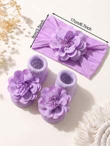 1 قطعة شريط رأس لطيف ولين بألوان الحلوى + زوج واحد من جوارب أطفال لطيفة مانعة للانزلاق بألوان الحلوى للزحف والمشي اليومي، بدون بطاقة ورقية - متعدد الألوان - مشاهدة 2