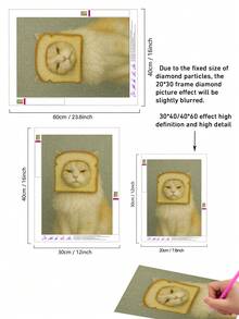 |5D DIY钻石画| 俏皮的白猫戴着吐司头饰，背景是柔和的绿色，钻石画套装，柔和的中性色调，趣味十足的食物主题和超现实的肖像风格。手工装饰画，5D DIY钻石画套装，打造属于你自己的墙面艺术，享受动手的乐趣，送给朋友的最佳礼物 - 無框 - 查看 4