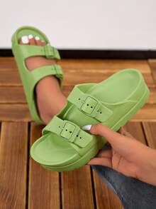 Nuevas sandalias con suela gruesa y elevada para mujeres, versátiles, de EVA, ligeras, cómodas, suaves, duraderas, con doble correa ajustable, ideales para el hogar, fiestas, playa y trabajo, con amortiguación de impactos - Verde - Ver 10