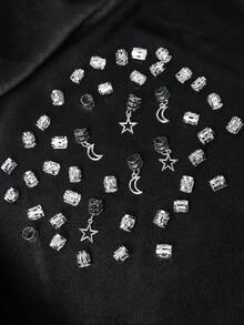 40件套星月造型发饰套装，金色个性化脏辫装饰，化妆及舞蹈头饰发夹，学习用品，发卡，波西米亚风 - 銀色 - 查看 6