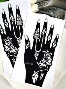 2 Stücke florale Perlen-Ketten dekorative Muster Tattoo Schablonen - exquisite hohle wunderschöne Strukturen, wiederverwendbar, geeignet für individuelle temporäre Tattoos, passend für Party & tägliche Körperdekoration, einfach eigene kreative Tattoo-Looks erstellen - Schwarz - Übersicht 8