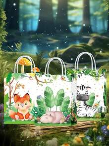 1/6/12/20 unidades de sacolas de lembrancinhas com estampa de animais da selva, com alças, para lembrancinhas de doces com tema de animais do zoológico, presentes para festas temáticas de selva, para casamentos e aniversários. - Multicolorido - Ver 6