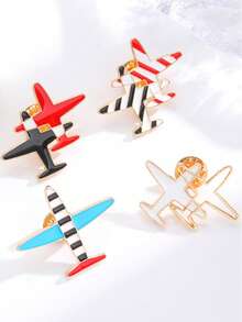 4/1pc Personalized Cute Mini Plane Striped Brooch, Women's Badge Enamel Pins, Ideal For Daily Casual Valentine's Day, Vacation, Festival Wear, Gifts For Women, Jewelry Women, Best Friend Gifts Women ,Summer - Multicolor - View 1