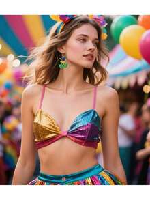 一对嘉年华耳环 - 亚克力鸡尾酒会耳环，耳环设计为闪亮夸张的面具形状 - 彩色 - 查看 5