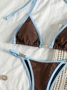 Bộ bikini 2 mảnh gợi cảm, tối giản, thanh lịch, thường ngày, lãng mạn, thích hợp cho kỳ nghỉ hè, đi biển, du lịch, dự tiệc, phối màu, buộc dây cổ. - Nhiều màu - Xem 3