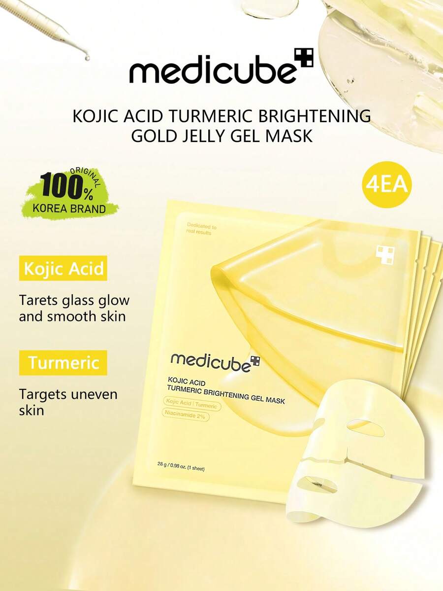 Medicube 4件組 KOJIC 酸與薑黃亮白凝膠面膜，美白修護黑斑、均勻膚色、保濕，輕盈凝膠質地，適合所有膚質，新手友善，女性日常使用，韓系化妝品，禮品