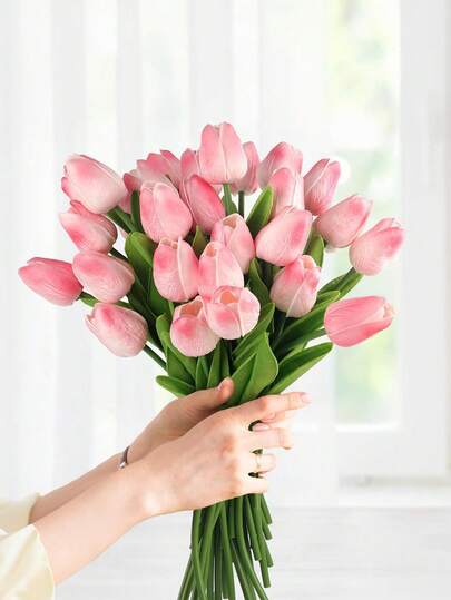 3/10/20Pcs Pink Tulip Simulation Flowers - Realistic Touch Bouquet, Suitable For Home Decoration, Wedding Decoration, Party Activities, Hotel Decoration, Festival Gifts, Birthday Party Decor, Valentine's Day, Room Decoration