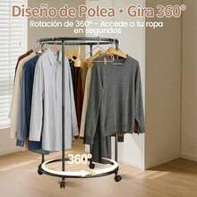 Perchero para ropa circular giratorio 360°, organizador con soporte reforzado, ahorra espacio, carga fuerte, diámetro 75 cm, altura 130 cm, color dorado-003 - Negro11 - Ver 5