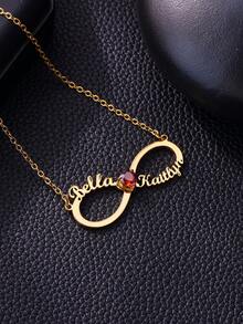 Customized Birthstone Couple Name Infinity Symbol Necklace, Stainless Steel Personalized Pendant Necklace, Customized Choker Jewelry, Birthday & Valentine's Day Gift - Multicolor - View 6