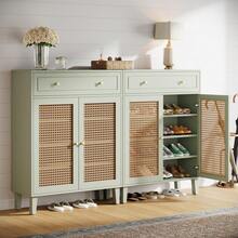 Tribesigns Shoe Cabinet With Doors And Drawer, 6 Tier Modern Boho Shoe Organizer Storage Cabinet With Adjustable Shelf, Rattan Tall Shoe Rack Cabinet For Entryway, Living Room, Mint Green - Mint Green - View 4