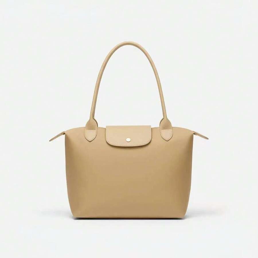 Large Capacity Foldable Women's Shoulder Bag: Waterproof Nylon, For Everyday Work, Spacious And Versatile For Travel, Lightweight, Compact And Durable Medium Foldable Waterproof Women's Shoulder Bag - 卡其色 - 查看 1