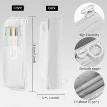 Bolsa delgada para lápices y bolígrafos con banda elástica ajustable, bolsa con cremallera para maquillaje, diario y talla grande - Gris - Ver 5